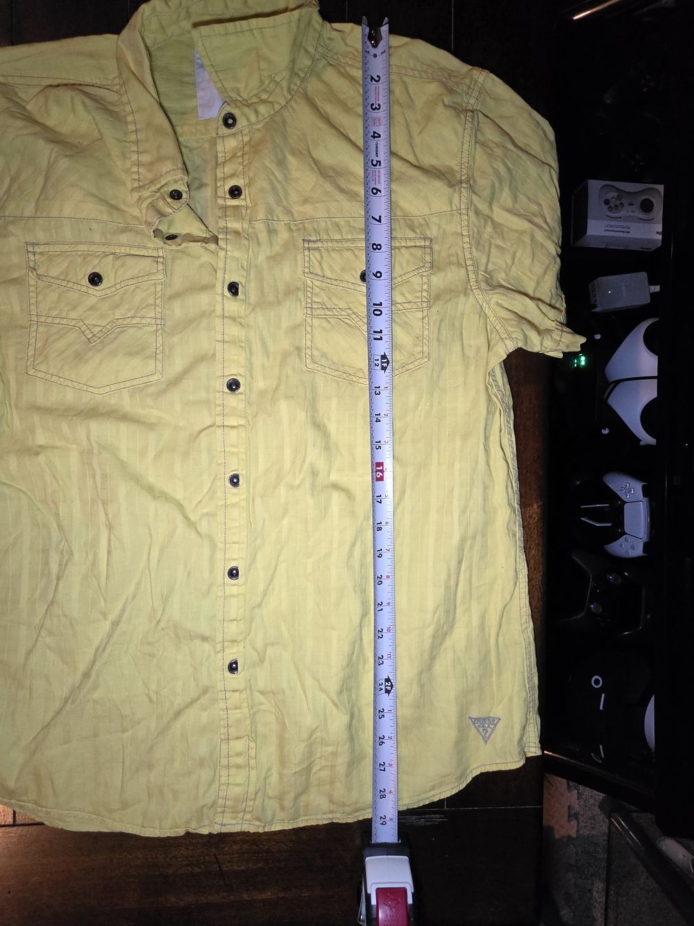 GUESS Men’s Yellow Short-Sleeve Shirt Jacket with Snap Buttons